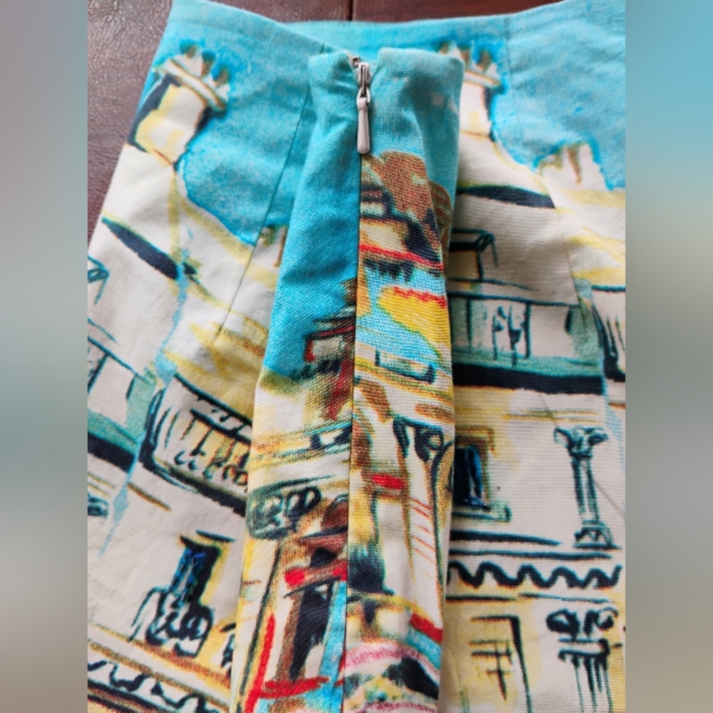 Silk Club Collection Cityscape Pencil Skirt in Turquoise Sz 6 - Picture 6 of 6